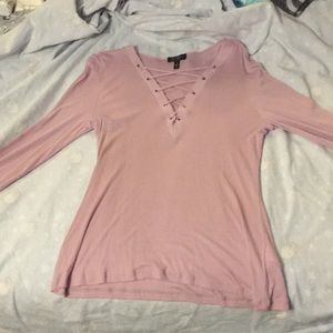 NWOT JESSICA SIMPSON 3/4 SLEEVE LACE UP PINK TOP